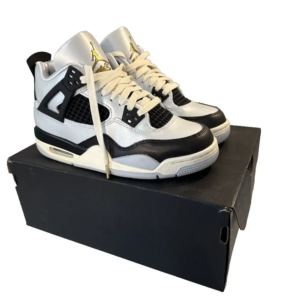Nike Air Jordan 4 Retro GS Platinum Gold Unisex 4.5Y HighTop Sneakers FZ8585-070